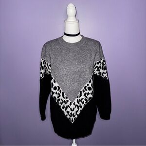 Boutique Gray and Black Leopard Print Sweater